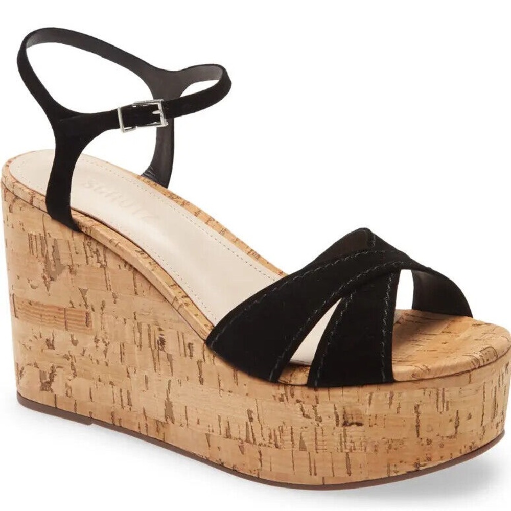 Schutz Black Wedge Sandals